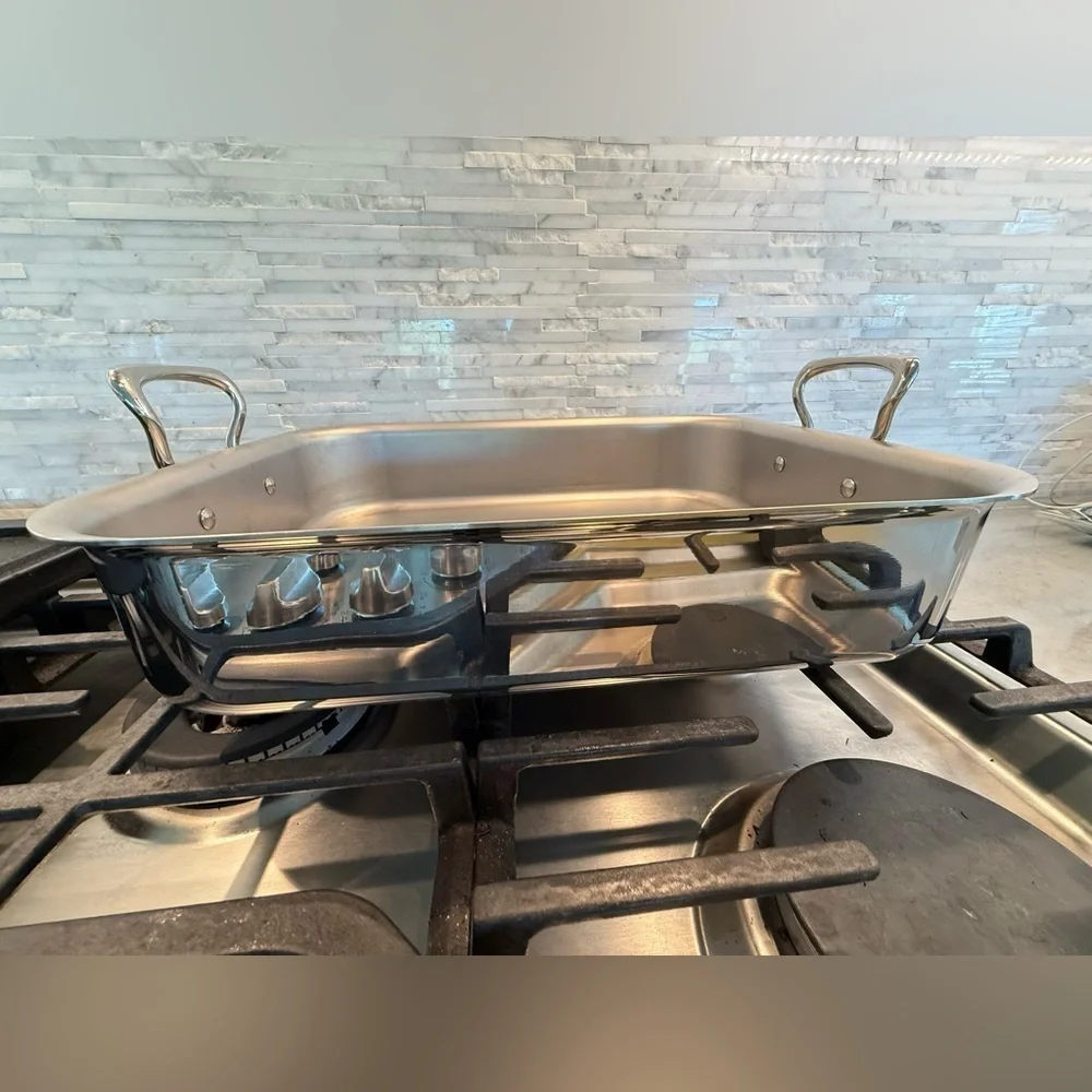 Mauviel Stainless Steel Roasting Pan Cast Stainless Steel Handles 15.7 x 11.8-In
